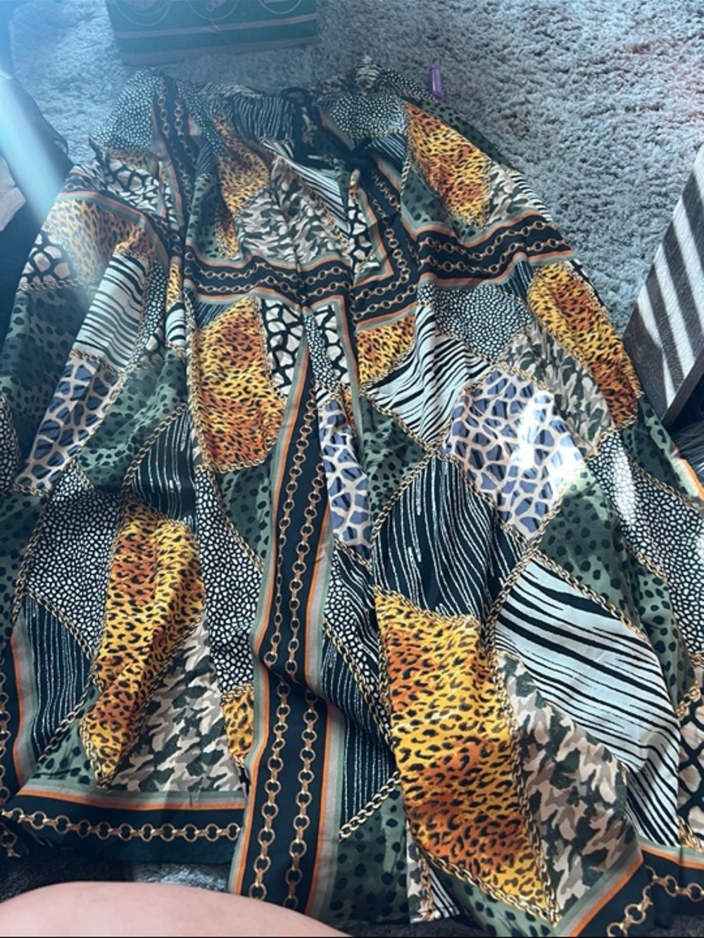 NWT truth fashion Bold Animal Patchwork‎ Maxi Skirt in Green and Yellow